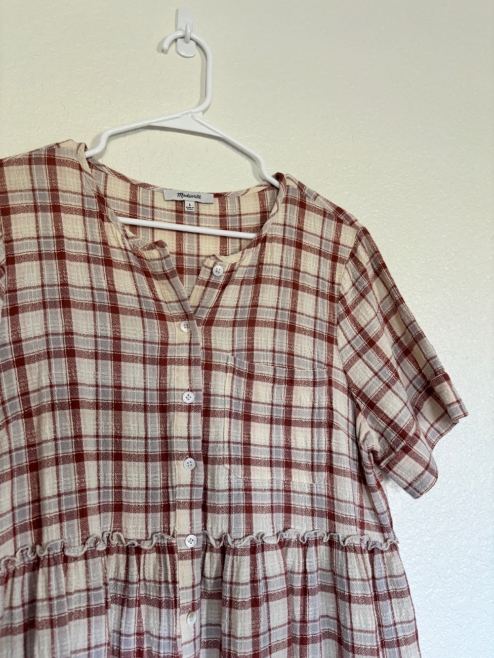Madewell Plaid Button Front Cotton Gauze Midi Dress Size Large - Picture 2 of 6